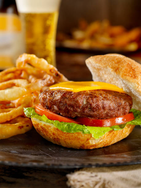 istock Cheeseburger, Onion Rings and a Beer 157427293