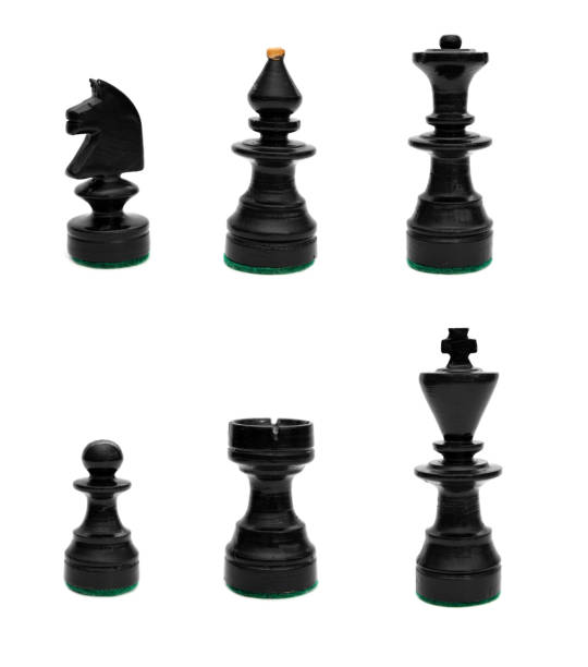 Complete set of black chess pieces, isolated on white. Combination of different shots, each in slightly cropped size of the original file (Canon 5D)