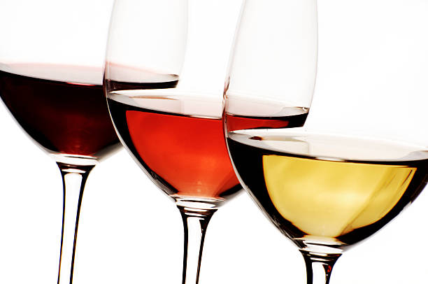 White, rose and red wine stock photo