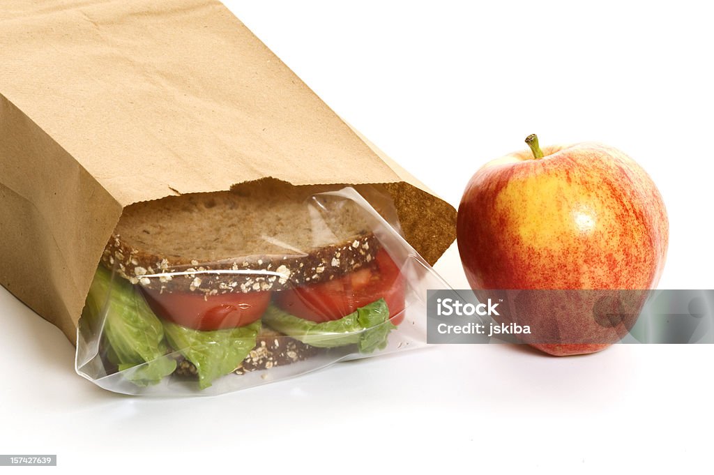 サンドイッチで、バッグにはリンゴのサイド - バッグのロイヤリティフリーストックフォト