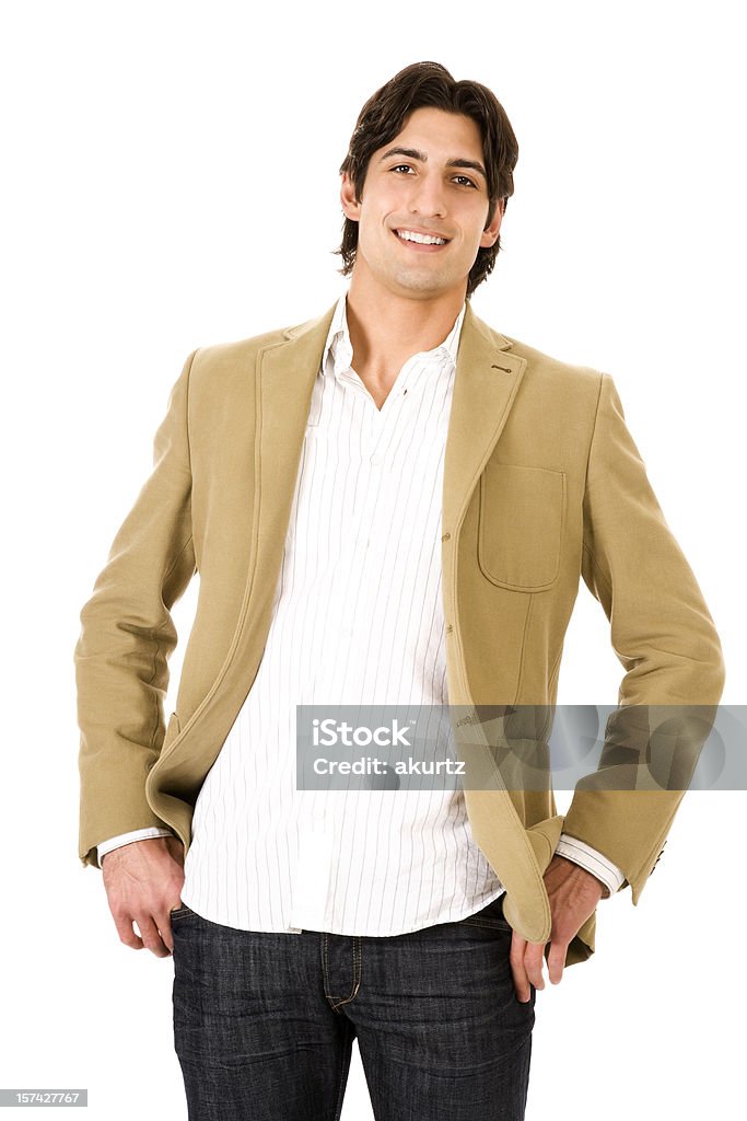 Casual Uomo d'affari attraente ispanica isolata adulto Giacca di jeans - Foto stock royalty-free di Abbronzatura