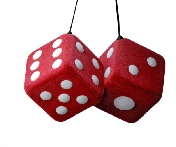 Red Fuzzy Dice on White Background stock photo
