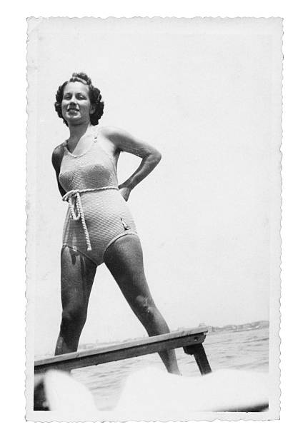 Tanned Girl with Swimwear in 1935.Black And White  swimwear photos stock pictures, royalty-free photos & images