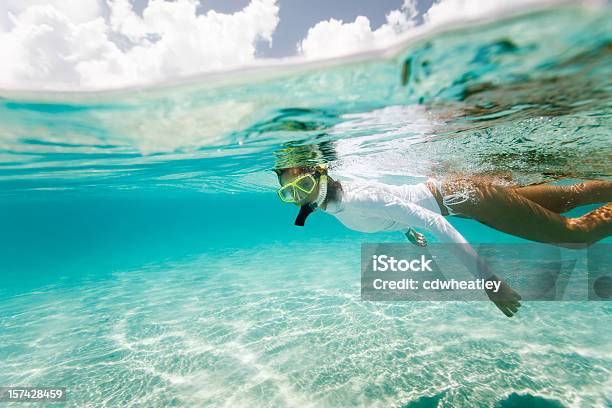 Woman Snorkeling In The Caribbean Stock Photo - Download Image Now - Snorkeling, Snorkel, Caribbean Sea