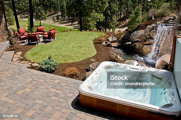 Hot Tub With Backyard Stock Photo - Download Image Now - Hot Tub, Outdoors, Residential Building