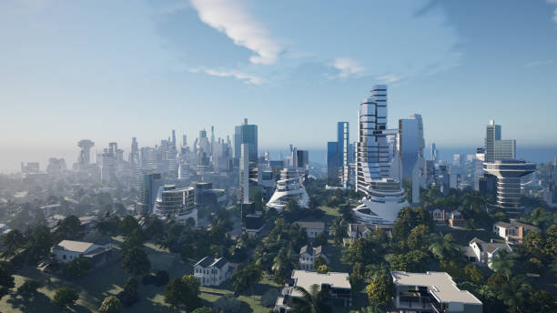 istock Futuristic green city concept, 3d render 1574290593