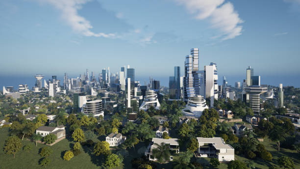 istock Futuristic green city concept, 3d render 1574290598