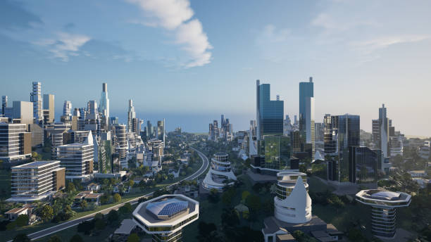 istock Futuristic green city concept, 3d render 1574290603