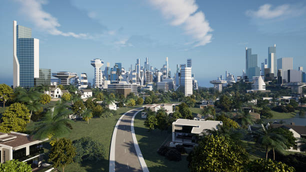 istock Futuristic green city concept, 3d render 1574290605