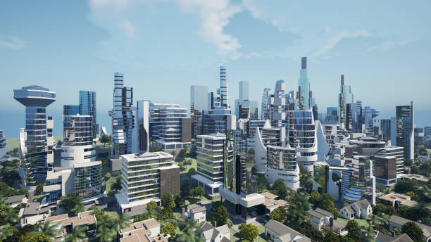 istock Futuristic green city concept, 3d render 1574290612
