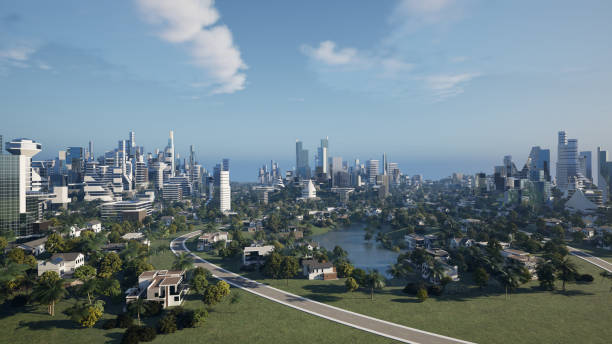 istock Futuristic green city concept, 3d render 1574290616