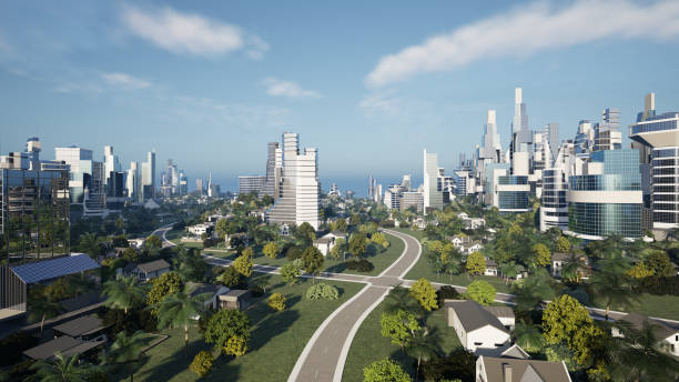 istock Futuristic green city concept, 3d render 1574290617