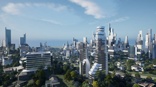 istock Futuristic green city concept, 3d render 1574290619