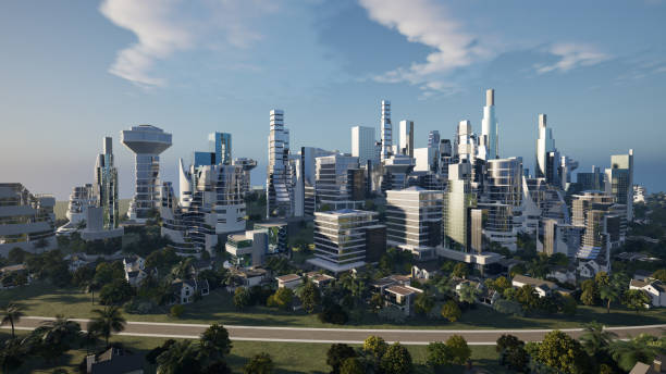 istock Futuristic green city concept, 3d render 1574290627