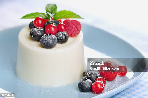 Panna Cotta With Berries And Mint Stock Photo - Download Image Now - Panna Cotta, Gelatin Dessert, Milk