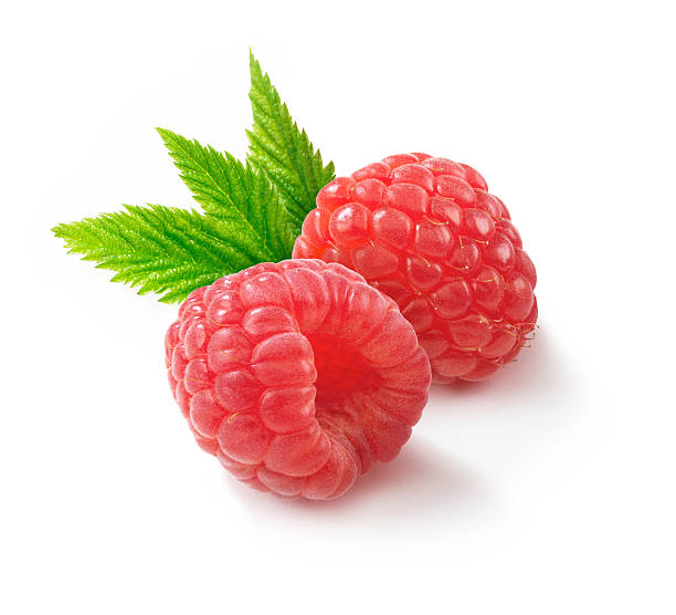 Raspberries two with Leafs  raspberry photos stock pictures, royalty-free photos & images