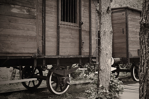 Old traing wagons used for prisoner transport.