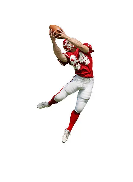 Photo of Football Player Making Fantastic Catch with Clipping Path
