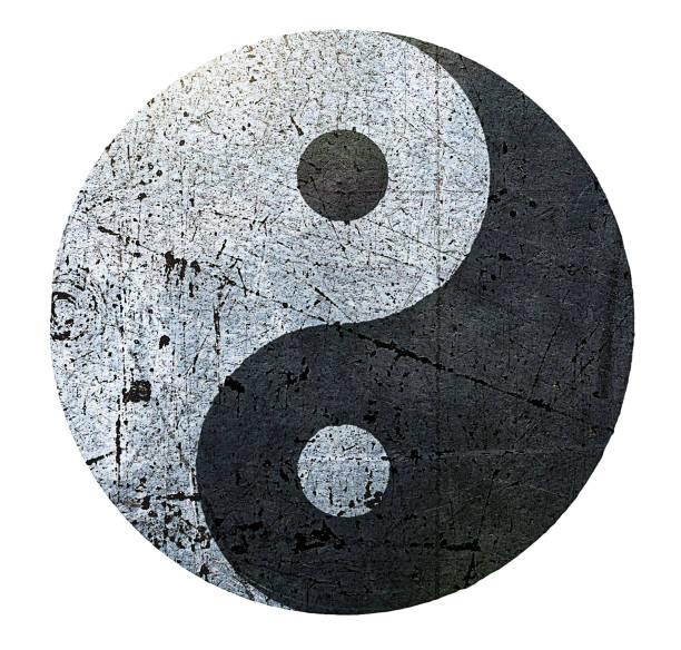 istock Yin yang symbol on a scratched surface, isolated on white 1574295152