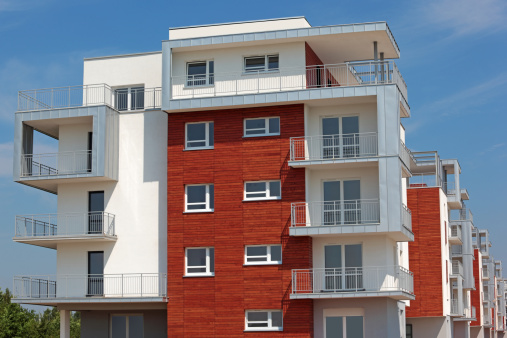 Residential building facade. Apartment building.