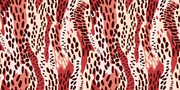 Vector illustration of Creative abstract textured leopard skin seamless pattern. Trendy animal fur wallpaper. Wild african cats camouflage background.