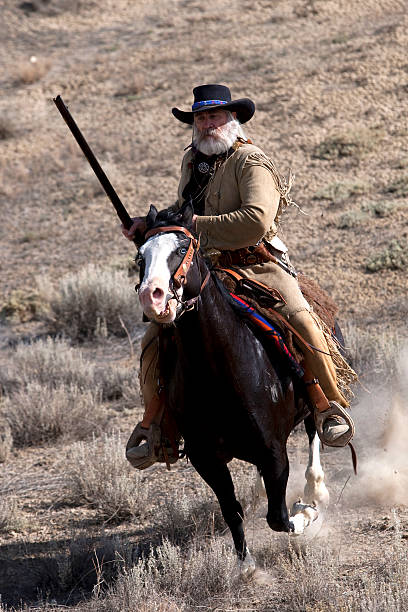 istock Mountain man on horse 157429901