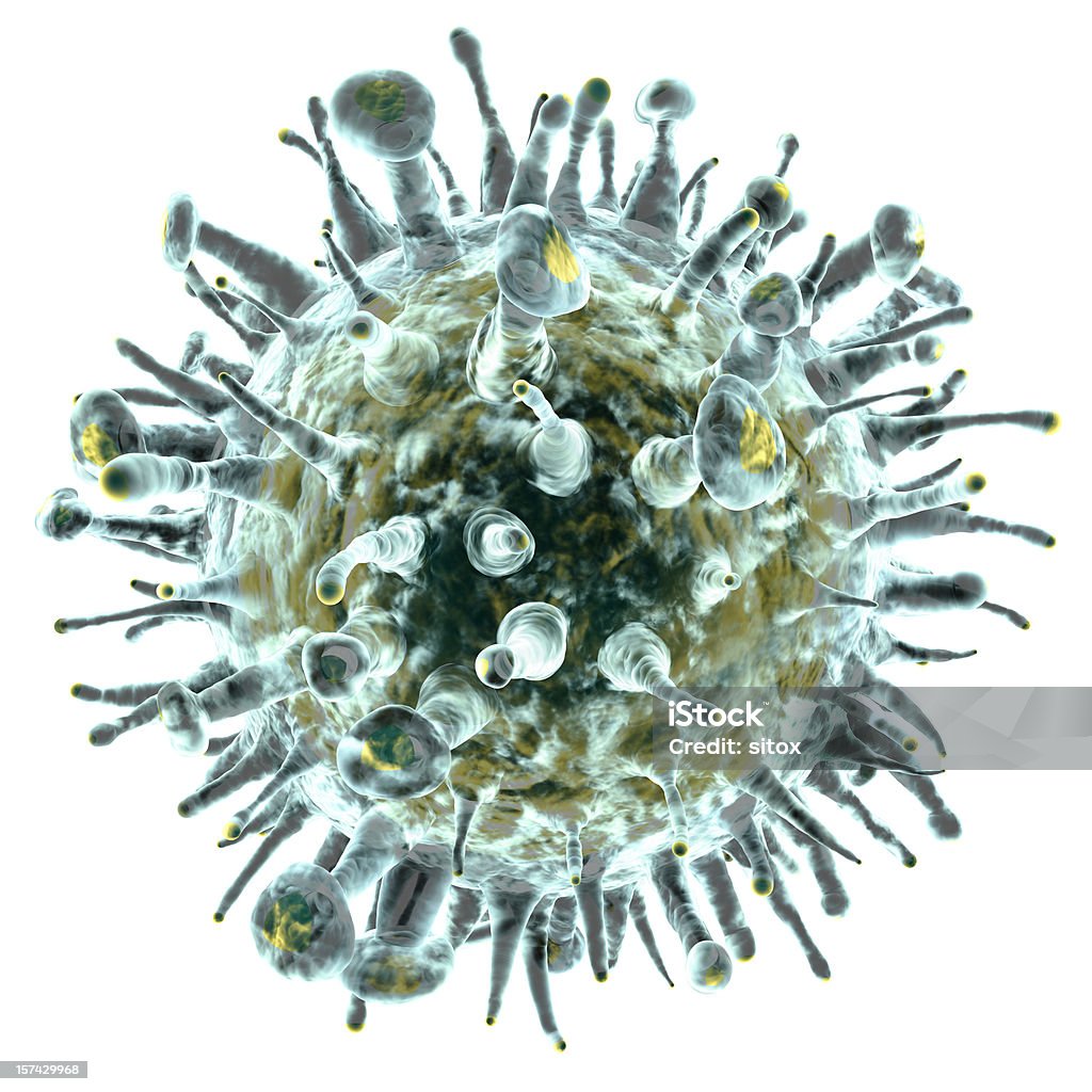 Trójwymiarowe odwzorowanie drogowskazu z grypy, takich jak wirusy na białym tle - Zbiór zdjęć royalty-free (Biologia - Nauka)