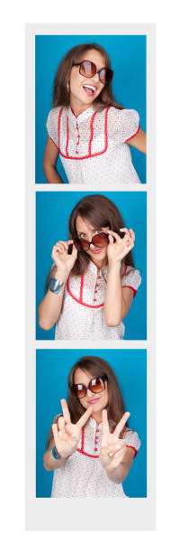 Woman In A Photo Booth A photo strip of a woman posing in a photo booth. cute id pictures stock pictures, royalty-free photos & images