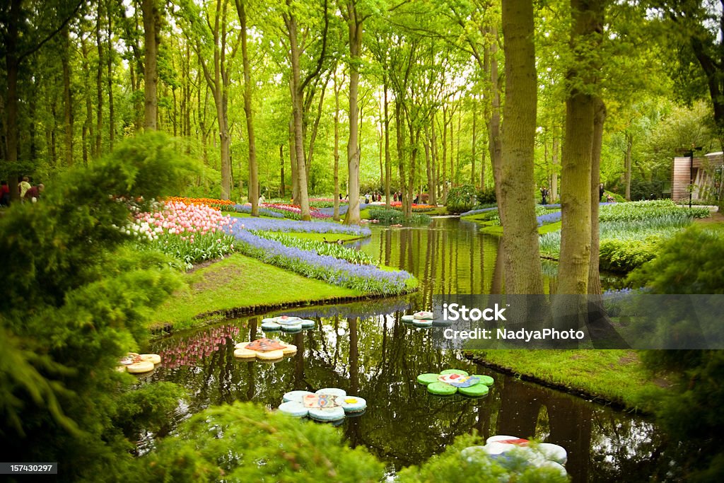 Fairytale Beautiful spring garden in Keukenhof, Netherland. Keukenhof Gardens Stock Photo
