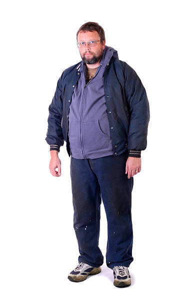 A homeless man on a white background stock photo