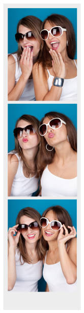 Friends In A Photo Booth A film strip of two women posing in a photo booth. cute id pictures stock pictures, royalty-free photos & images
