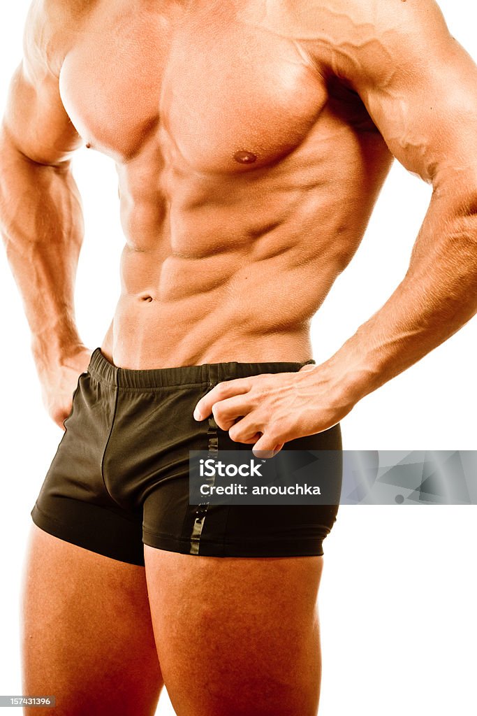 Bodybuilder corpo em fundo branco - Foto de stock de 20 Anos royalty-free