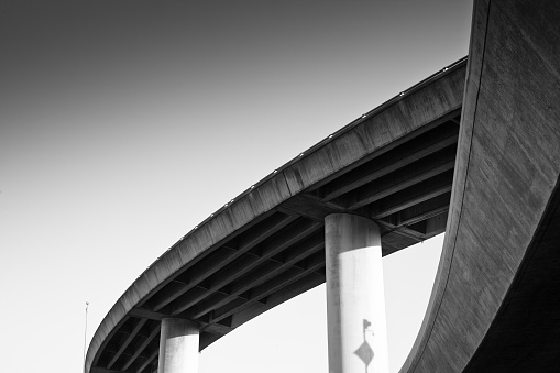 Two Crisscrossing Freeway Overpasses (Black and White)