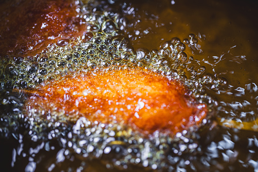 Frying foods macrophotography