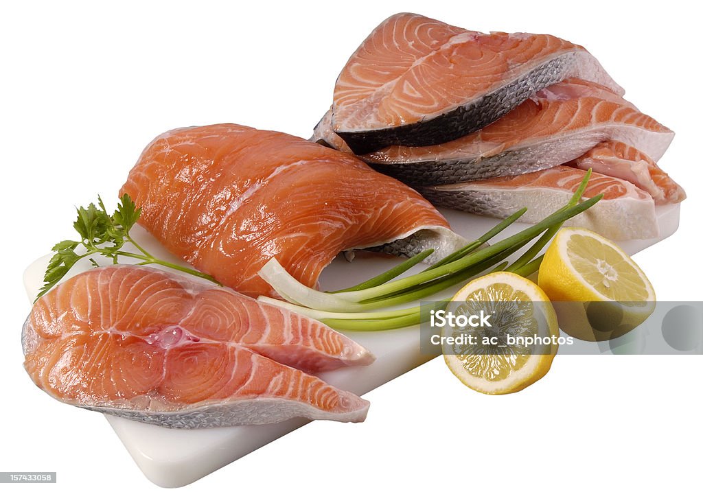 Frischen rohen Lachs Scheiben (clipping path - Lizenzfrei Farbbild Stock-Foto