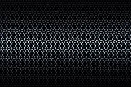 Metal grid (honeycomb shaped) with a vertical highlight. 