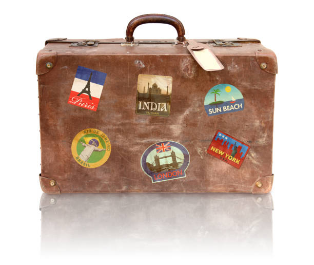 istock Old Used Suitcase With Travel Stickers 157433209