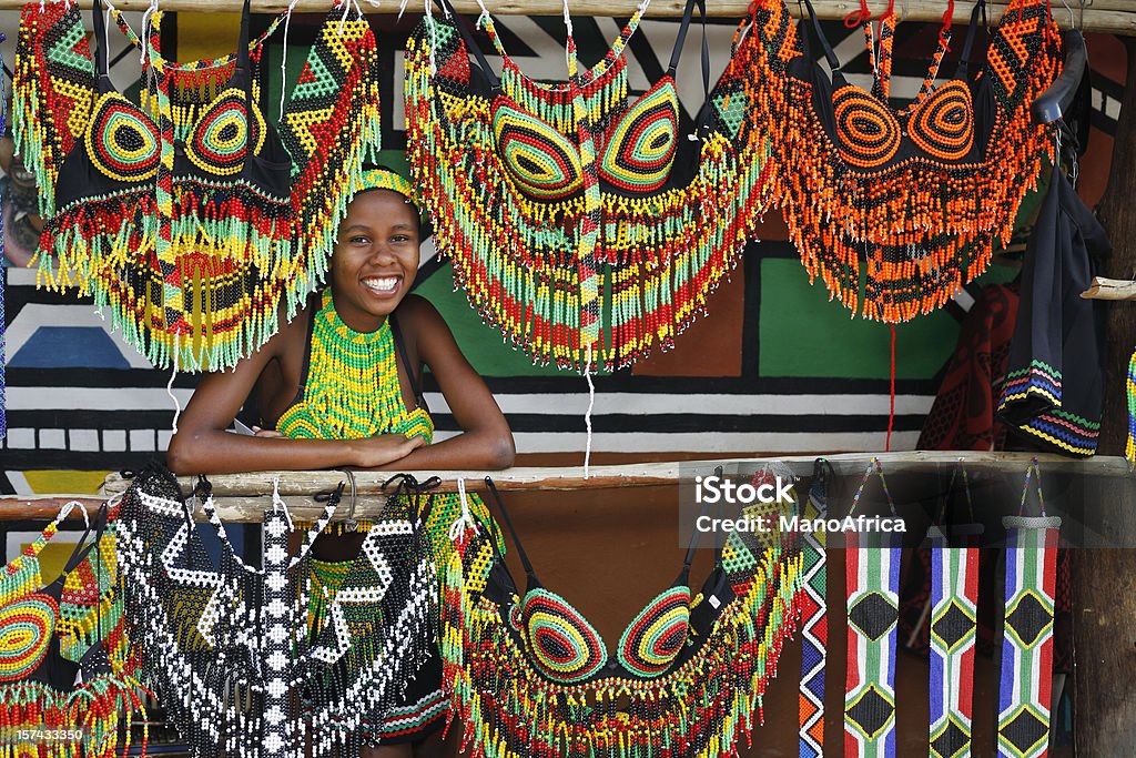 Zulu woman with souvenirs  Durban Stock Photo