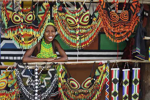 Zulu woman with souvenirs stock photo