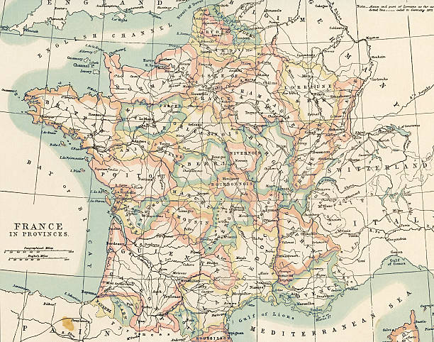 Provinces of France on a vintage map stock photo