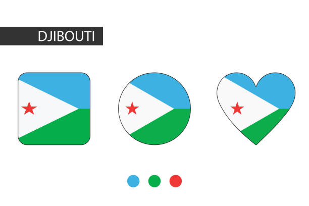 dżibuti 3 kształty (kwadrat, okrąg, serce) z flagą miasta. izolowany na białym tle. - symbol sign vector republic of djibouti stock illustrations