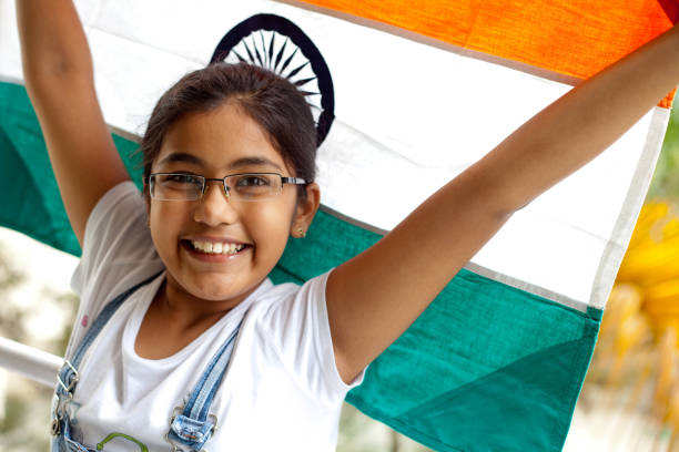 Girl with an Indian Flag