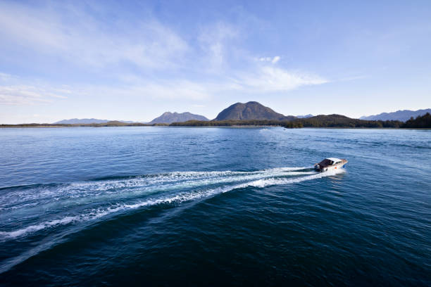 istock Ocean Shore with motorboat speeding away 157435583