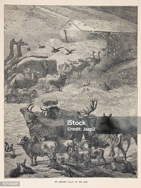 Biblical Engraving Animals Boarding Noahs Ark Stock Photo - Download Image Now