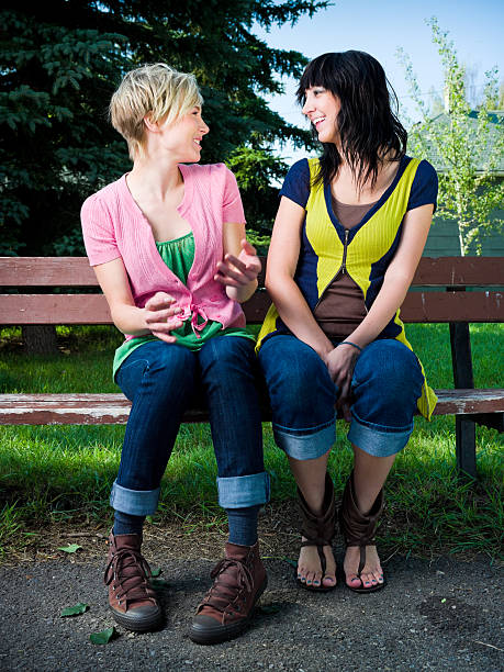 istock Happy Girls Friends on Bench 157435898