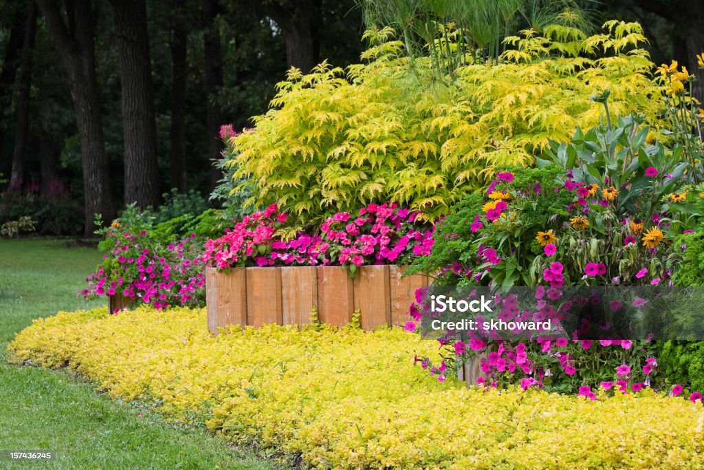 Jardin paysager avec pots en relief - Photo de Jardin de la maison libre de droits