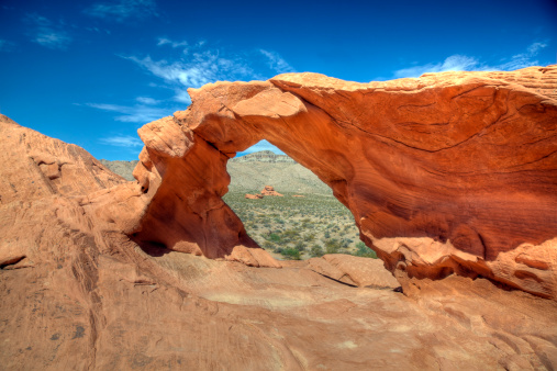 The Window Arches Sandstone Rock Formation in Arches National Park, Utah, United States.