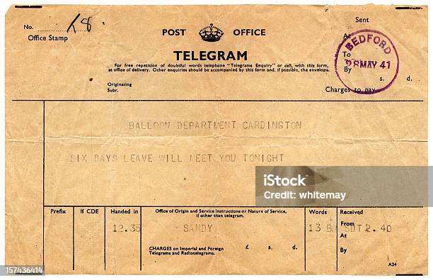 Photo libre de droit de Bonne Nouvelle Télégramme De Cardington 1941 banque d'images et plus d'images libres de droit de Télégramme - Télégramme, D'autrefois, Style rétro