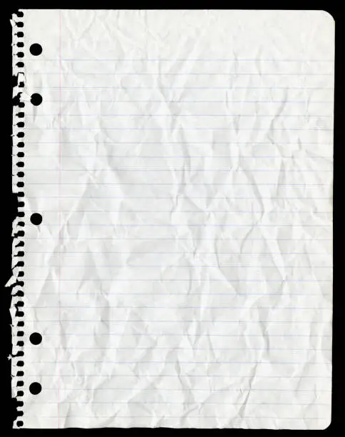 Photo of Sheet of Paper Torn From Spiral Notebook and Crumpled