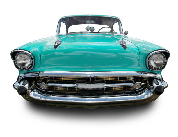 turquoise 1957 chevy - hood ornament fotografías e imágenes de stock